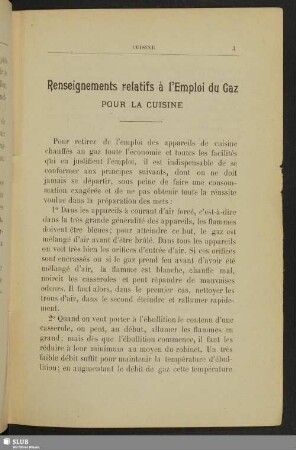 Renseignements relatifs à l'Emploi du Gaz