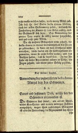 Das siebente Capitel. Anwendung der pulverisirten bella donna Wurzel bey den Schweinen