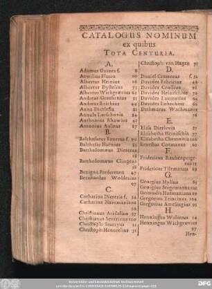 Catalogus Nominum ex quibus Tota Centuria.