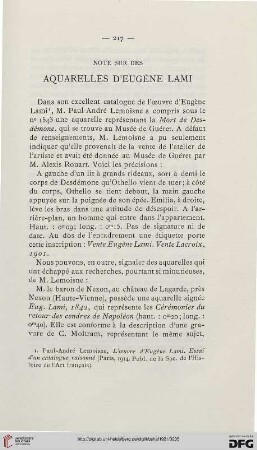 1921: Note sur des aquarelles d'Eugène Lami