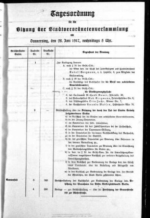 Anlage: Tagesordnung für die Sitzung, 23. Juni 1917