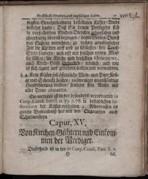 Caput XV. Von Kirchen-Güthern und Einkommen der Prediger.