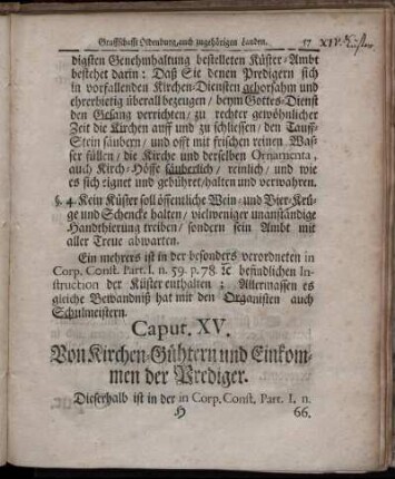 Caput XV. Von Kirchen-Güthern und Einkommen der Prediger.