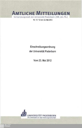 Einschreibungsordnung der Universität Paderborn : vom 23. Mai 2012
