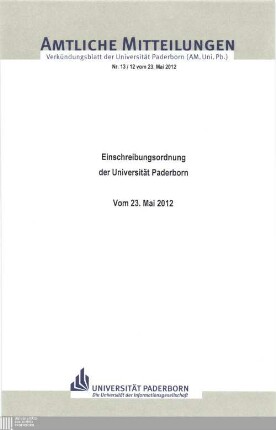 Einschreibungsordnung der Universität Paderborn : vom 23. Mai 2012