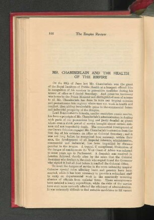 Mr. Chamberlain and the Health of the Empire.