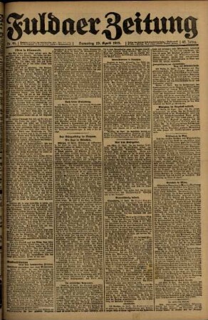 Erste Ausgabe vom Samstag, den 19. April 1919.