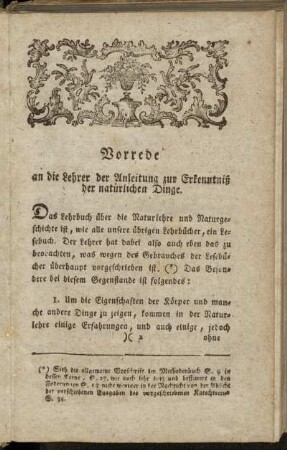 Vorrede an die Lehrer der Anleitung zur Erkenntniß der natürlichen Dinge.