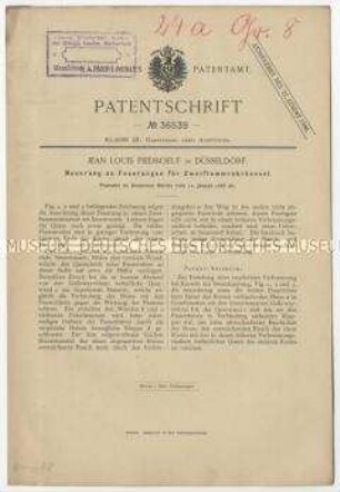 Patentschrift einer Neuerung an Feuerungen für Zweiflammrohrkessel, Patent-Nr. 36539