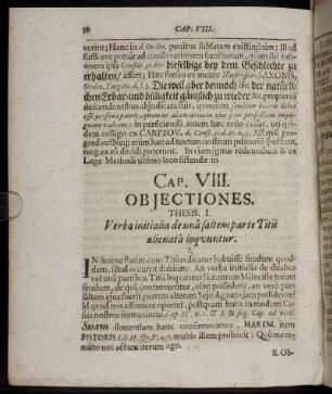 Cap. VIII. Objectiones. Thesis. I. [ - ] Thesis. VII.