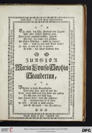 Jungfer Maria Louisa Sophia Stauberinn