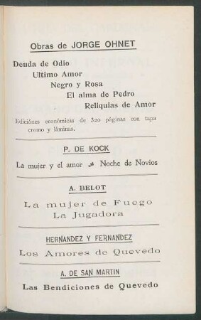 [Publicidad] Obras de Jorge Ohnet [y otros autores]