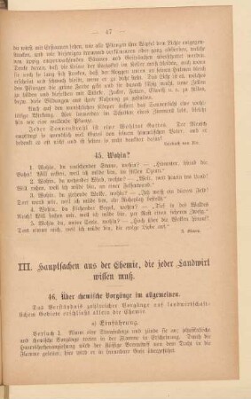 III. Hauptsachen aus der Chemie, die jeder Landwirt wissen muß