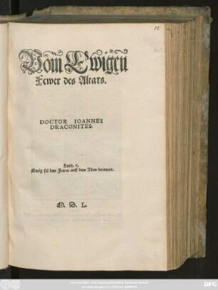 Vom Ewigen || Fewer des Altars.|| DOCTOR IOANNES || DRACONITES.|| ... ||