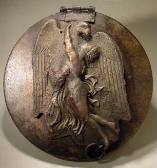 Griechischer Klappspiegel: Zeus in Gestalt des Adlers entführt Ganymed