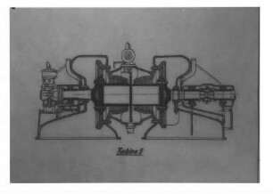Industrie-Kraftwerk. Reproduktion: Technische Zeichnung (Maßstab unbekannt) Schnitt durch die Turbine (Maschine 5) : Lauta (Niederlausitz). Industrie-Kraftwerk. Reproduktion: Technische Zeichnung (Maßstab unbekannt) Schnitt durch die Turbine (Maschine 5)
