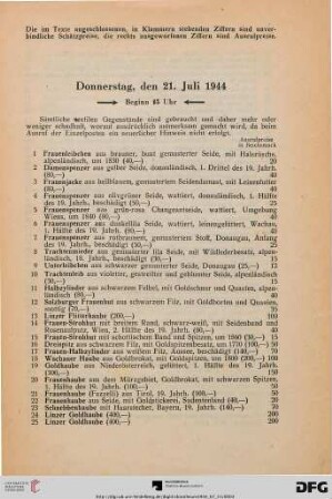 Donnerstag, den 21. Juli 1944. Beginn 15 Uhr (Nr. 1-182)