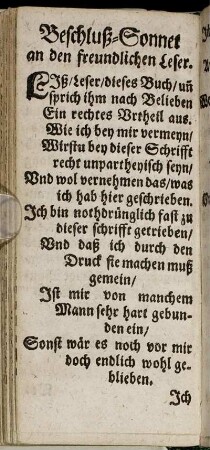 Beschluß-Sonnet an den freundlichen Leser
