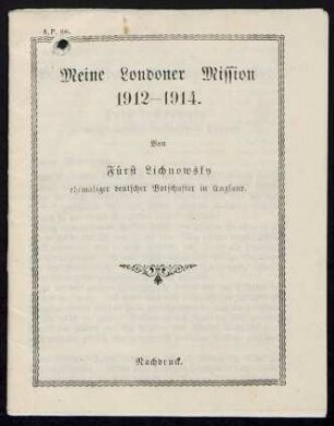 Meine Londoner Mission : 1912 - 1914