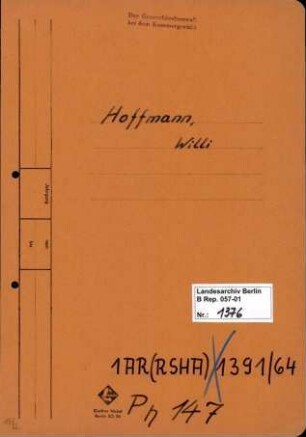 Personenheft Willi Hoffmann (*11.06.1891), Polizeiinspektor