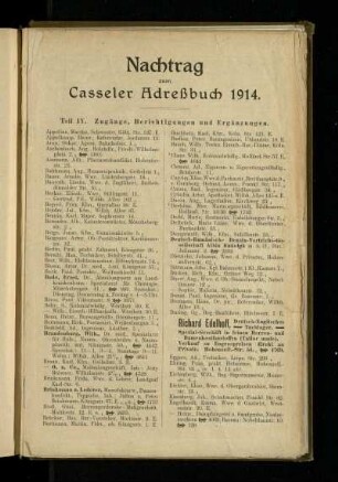 Nachtrag zum Casseler Adreßbuch 1914