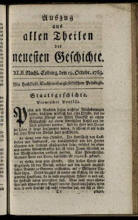 XLII. Nachl. Coburg, den 19. October, 1763.