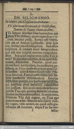 L. DN. SELIGMANNO. De itinere, quod Lipsiam meditabatur