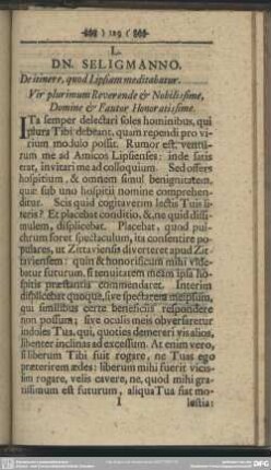 L. DN. SELIGMANNO. De itinere, quod Lipsiam meditabatur