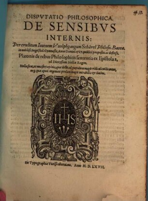 Dispvtatio Philosophica. De Sensibvs Internis