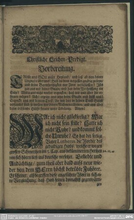 Leichenpredigt : Christliche Leichen-Predigt, Vorbereitung, Text, Abhandlung