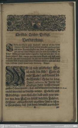 Leichenpredigt : Christliche Leichen-Predigt, Vorbereitung, Text, Abhandlung