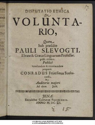Disputatio Ethica De Voluntario