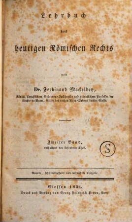Lehrbuch des heutigen Römischen Rechts, 2. Enthaltend den besonderen Theil