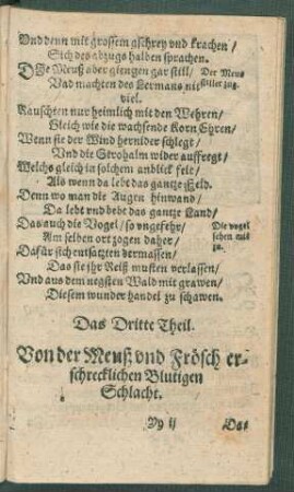 Das Dritte Theil. Von der Meuß und Frösch erschrecklichen Blutigen Schlacht. Das I. - XII. Capittel.