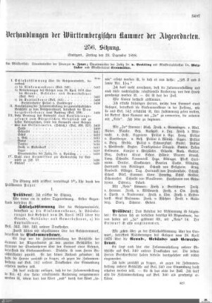 256. Sitzung, Stuttgart, 23.12.1898