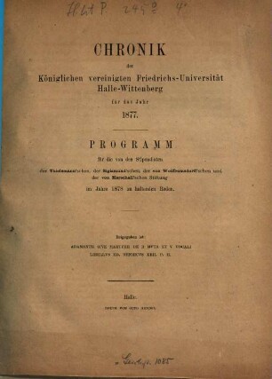 Chronik der Martin-Luther-Universität Halle-Wittenberg in Halle (Saale). 1877