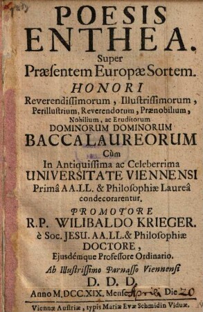 Poesis Enthea : Super praesentem Europae sortem