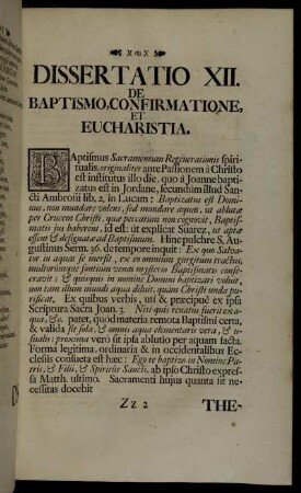 Dissertatio XII. De Baptismo, Confirmatione, Et Eucharistia.