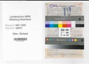 Entnazifizierung Richard Klein , geb. 22.02.1892 (Zollbeamter)