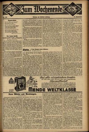 Zweite Ausgabe vom Sonntag, den 10. September 1933.