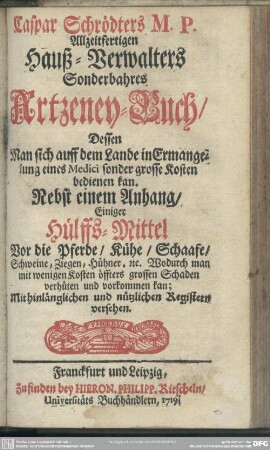III. Ein doppeltes Artzney-Buch ...