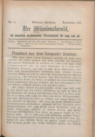 Nr. 9. Siebenter Jahrgang. September 1907.