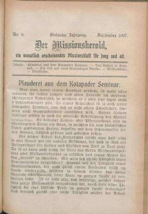 Nr. 9. Siebenter Jahrgang. September 1907.