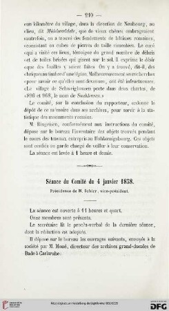 Séance du Comité du 4 janvier 1858