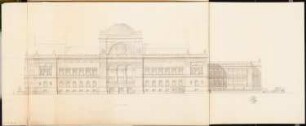 Landesbibliothek Berlin Schinkelwettbewerb 1875: Aufriss Seitenansicht: Universitätsstraße; Maßstabsleiste