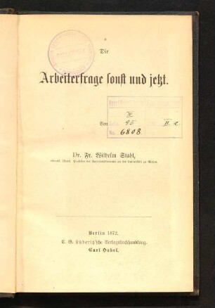 Die Arbeiterfrage sonst und jetzt