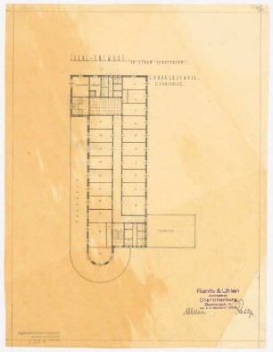 Ideal-Entwurf zu einem Sanatorium für Neubabelsberg, Potsdam: Grundriss 1. Obergeschoss, 2. Vorschlag