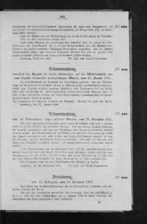 Verordnung, betr. die Zollabgabe, vom 29. December 1862.