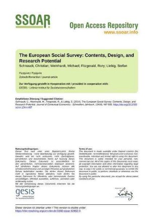The European Social Survey: Contents, Design, and Research Potential