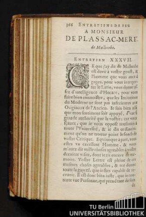 Entretiens De Feu A Monsieur De Plassac-Meré. de Malherbe. Entretien XXXVII.